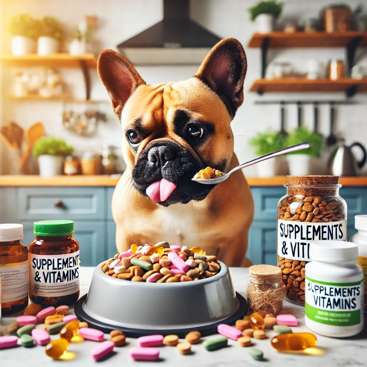 French Bulldog eating a meal with supplements and vitamins (french_bulldog_feeding.jpg)