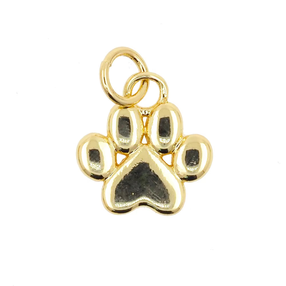 Trendy Cute Cat Dog Bear Paw Charms Pendant Inlaid Zircon Gold Plated for Women Necklace Making Jewelry Metal Brass Accessories