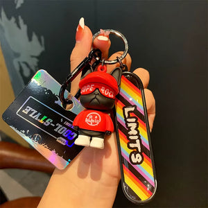 French Bulldog Skateboarding Keychain Trend Bag Pendant Keyring Toy Car Key Accessories Key Chains Toy Gift for Women Friends