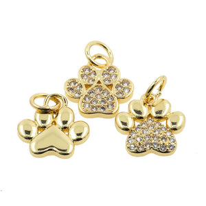 Trendy Cute Cat Dog Bear Paw Charms Pendant Inlaid Zircon Gold Plated for Women Necklace Making Jewelry Metal Brass Accessories