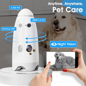 Home Full HD Pet Surveillance Camera - 2.4G Wifi App Control,Two-Way Audio, Night Vision, Remote Pet Food Feeder, Smart Dog Food