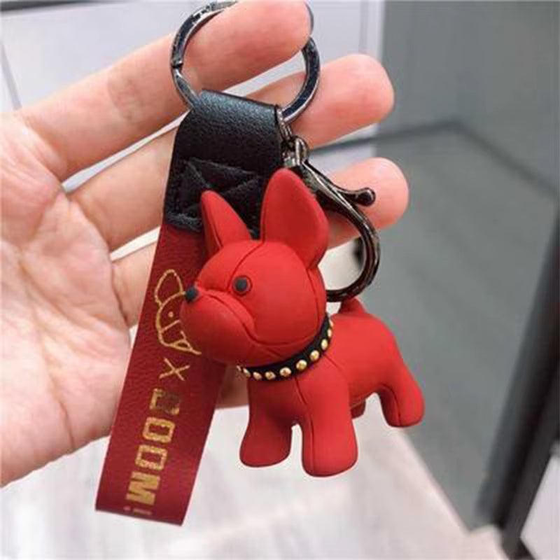 1PC Punk French Bulldog Keychain PU Leather Dog Keyring Fashion for Women Bag Car Pendant Jewelry Trinket Key Ring Key Chain