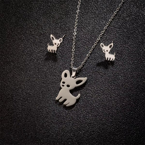New Cute French Bulldog Chihuahua Pet Pendant Necklace Earrings for Women Love My Pet Animal Jewelry Sets Gift