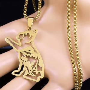 Fashion Cute French Bulldog Pug Dog Pet Necklace for Women Men Stainless Steel Gold Color Love Animal Jewelry Colliers N3216S02