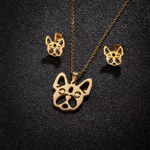 New Cute French Bulldog Chihuahua Pet Pendant Necklace Earrings for Women Love My Pet Animal Jewelry Sets Gift