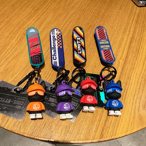 French Bulldog Skateboarding Keychain Trend Bag Pendant Keyring Toy Car Key Accessories Key Chains Toy Gift for Women Friends