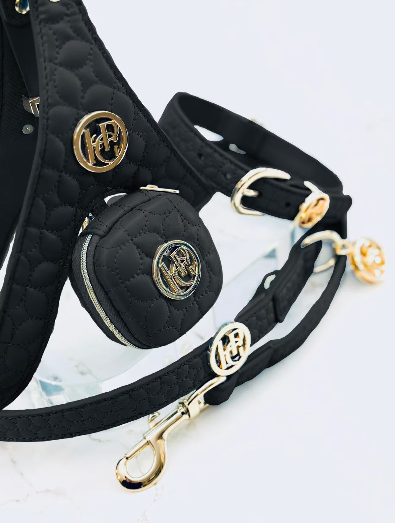 Step in DOG and CAT Monogramed HARNESS - Modern Black Vegan Leather Novalie ‘Jet Harness