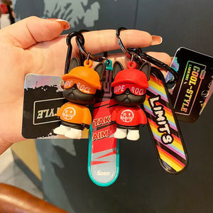 French Bulldog Skateboarding Keychain Trend Bag Pendant Keyring Toy Car Key Accessories Key Chains Toy Gift for Women Friends