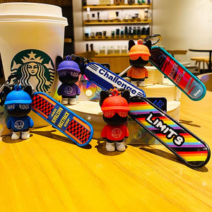 French Bulldog Skateboarding Keychain Trend Bag Pendant Keyring Toy Car Key Accessories Key Chains Toy Gift for Women Friends