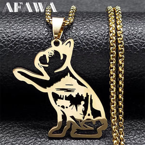 Fashion Cute French Bulldog Pug Dog Pet Necklace for Women Men Stainless Steel Gold Color Love Animal Jewelry Colliers N3216S02