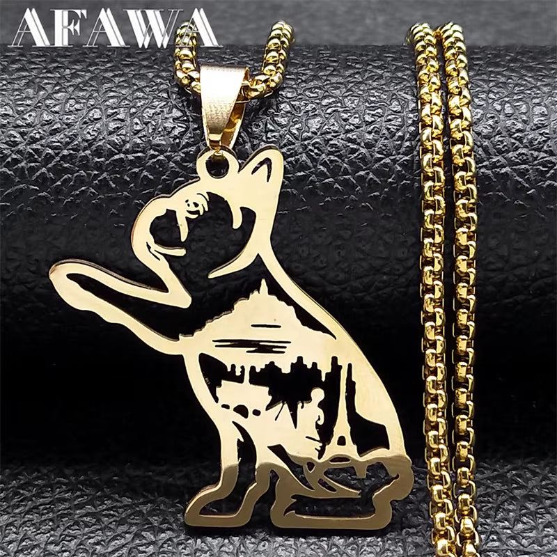 Fashion Cute French Bulldog Pug Dog Pet Necklace for Women Men Stainless Steel Gold Color Love Animal Jewelry Colliers N3216S02