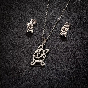 New Cute French Bulldog Chihuahua Pet Pendant Necklace Earrings for Women Love My Pet Animal Jewelry Sets Gift