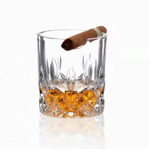 1 Pcs Creative Luxury Home Whiskey Glass - Old Fashioned Whiskey Glass with Indented Cigar Rest 12.85 Oz