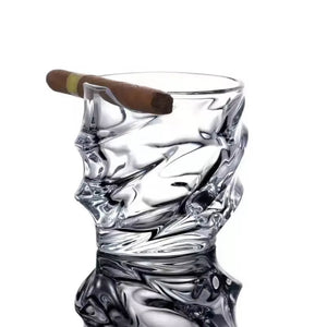 1 Pcs Creative Luxury Home Whiskey Glass - Old Fashioned Whiskey Glass with Indented Cigar Rest 12.85 Oz
