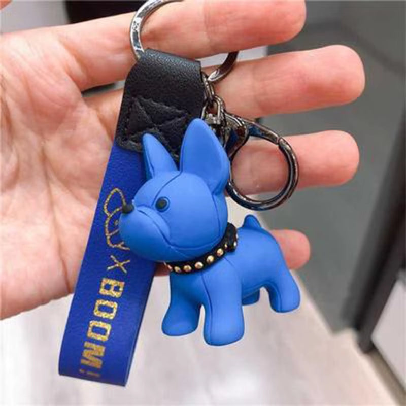 1PC Punk French Bulldog Keychain PU Leather Dog Keyring Fashion for Women Bag Car Pendant Jewelry Trinket Key Ring Key Chain