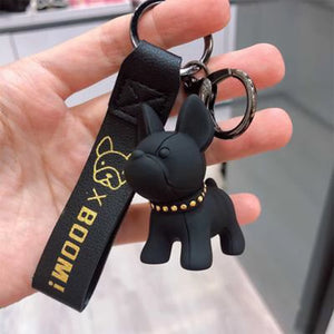 1PC Punk French Bulldog Keychain PU Leather Dog Keyring Fashion for Women Bag Car Pendant Jewelry Trinket Key Ring Key Chain
