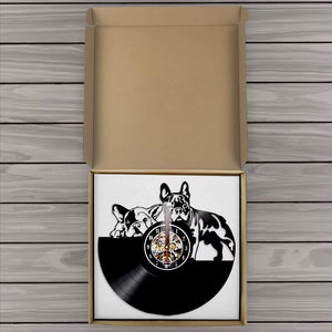 French Bulldog Dog Vinyl Record Wall Clock Animal Wall Clock Timepiece Watch Pet Dog Puppy Bulldog Lover Gift Living Room Decor