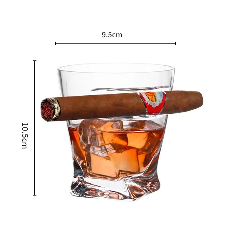 1 Pcs Creative Luxury Home Whiskey Glass - Old Fashioned Whiskey Glass with Indented Cigar Rest 12.85 Oz