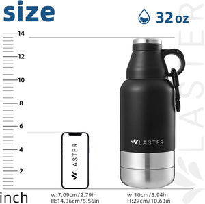 LASTER 32 Oz Multi-Functional Stainless Steel Pet Water and Snack Bottle | Detachable Food and Water Bowls |Hot & Cold Liquids | Portable | Insulated |Travel | Human and Pet | Hiking | Camping| Park