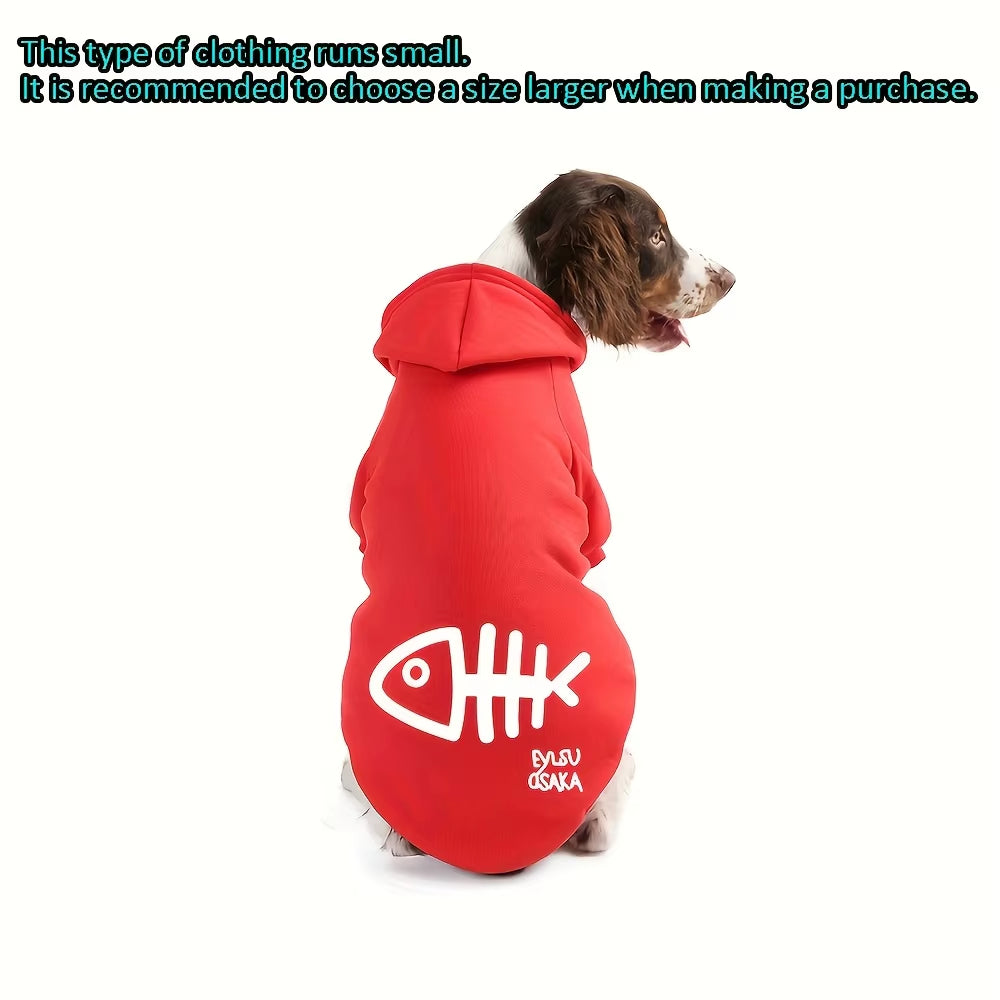 Fish Bone Dog Hoodie Cat Sweater Small Dog to Large Dog Warm Fleece Pet Clothing Fashion Simple Autumn Winter Spring