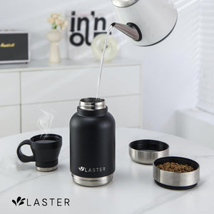 LASTER 32 Oz Multi-Functional Stainless Steel Pet Water and Snack Bottle | Detachable Food and Water Bowls |Hot & Cold Liquids | Portable | Insulated |Travel | Human and Pet | Hiking | Camping| Park
