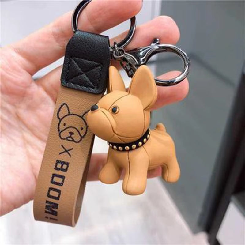 1PC Punk French Bulldog Keychain PU Leather Dog Keyring Fashion for Women Bag Car Pendant Jewelry Trinket Key Ring Key Chain