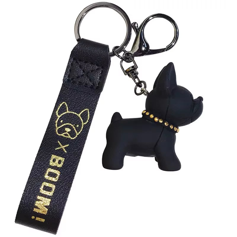 1PC Punk French Bulldog Keychain PU Leather Dog Keyring Fashion for Women Bag Car Pendant Jewelry Trinket Key Ring Key Chain