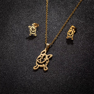 New Cute French Bulldog Chihuahua Pet Pendant Necklace Earrings for Women Love My Pet Animal Jewelry Sets Gift