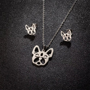 New Cute French Bulldog Chihuahua Pet Pendant Necklace Earrings for Women Love My Pet Animal Jewelry Sets Gift