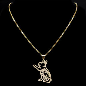 Fashion Cute French Bulldog Pug Dog Pet Necklace for Women Men Stainless Steel Gold Color Love Animal Jewelry Colliers N3216S02