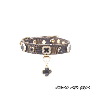 Luxury Cat Collar Lucky Clover Pet Necklace PU Leather Adjustable Cat Dog Collar Small Medium Dog Pet Accessories Perro Supplies