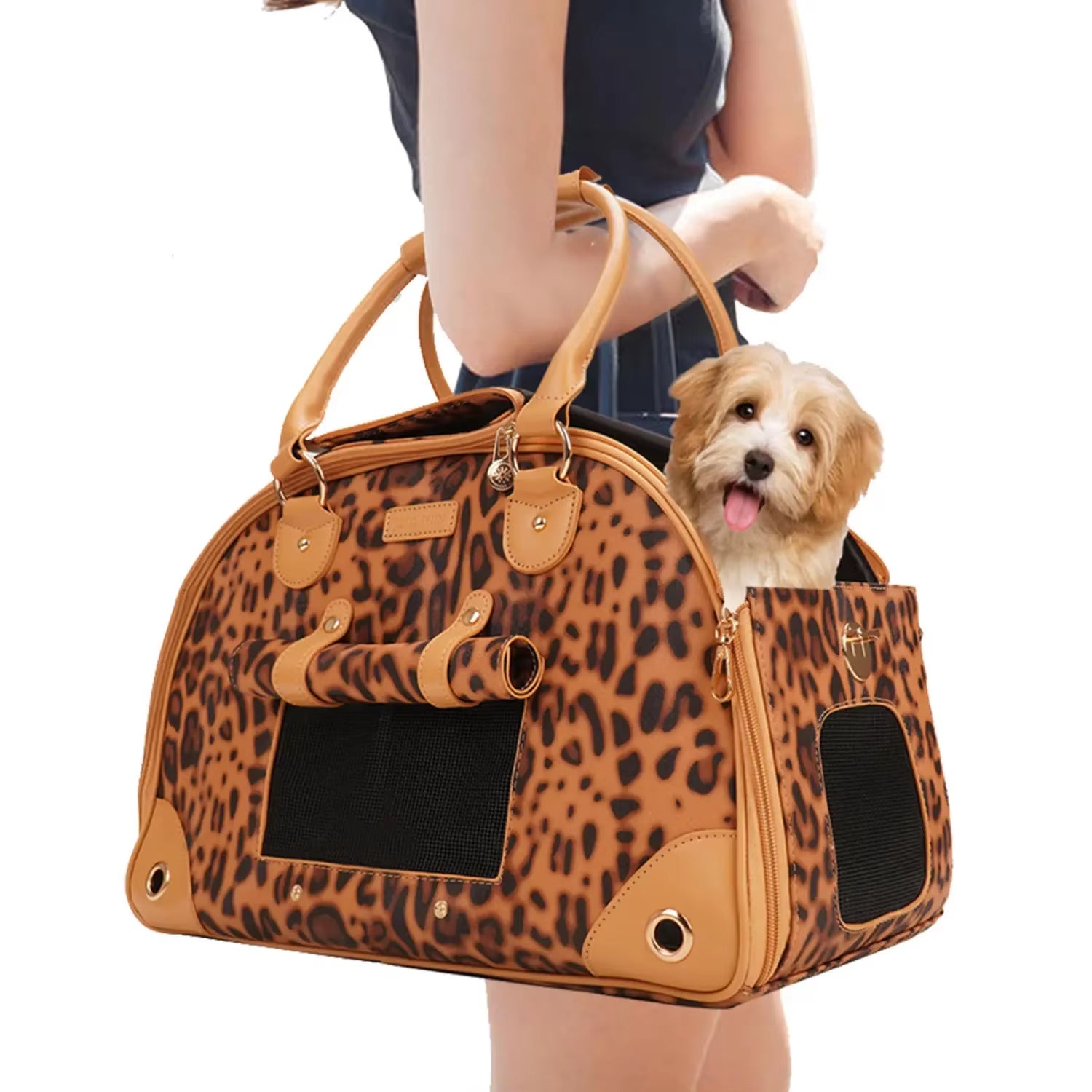 Portable Outdoor Dog Bag Small Dog Transport Bag Airline Approved Leather Travel Chihuahua Teddy PU Carrier for Dog Handbag
