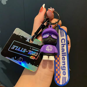 French Bulldog Skateboarding Keychain Trend Bag Pendant Keyring Toy Car Key Accessories Key Chains Toy Gift for Women Friends