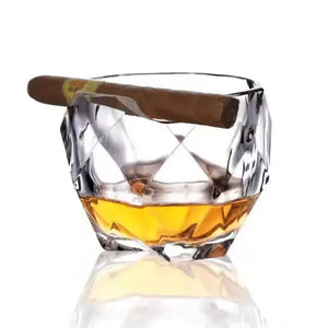 1 Pcs Creative Luxury Home Whiskey Glass - Old Fashioned Whiskey Glass with Indented Cigar Rest 12.85 Oz