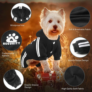 Dog Hoodie Security Dog Clothes 4 Legs Dog Jumpsuit Sweatshirt Hoodies Soft & Warm Dog Outfit Pullover Dog Winter Clothes, Dog Sweater for Small Medium Large Dogs Cats (Black, Small)
