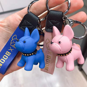 1PC Punk French Bulldog Keychain PU Leather Dog Keyring Fashion for Women Bag Car Pendant Jewelry Trinket Key Ring Key Chain