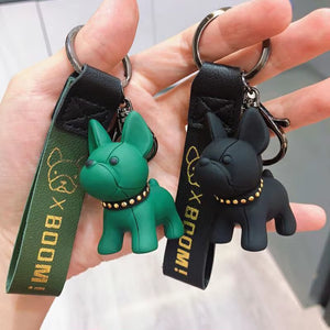 1PC Punk French Bulldog Keychain PU Leather Dog Keyring Fashion for Women Bag Car Pendant Jewelry Trinket Key Ring Key Chain