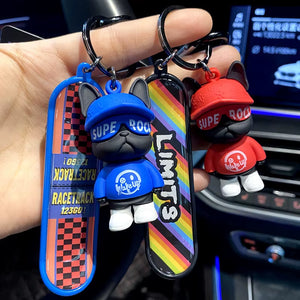 French Bulldog Skateboarding Keychain Trend Bag Pendant Keyring Toy Car Key Accessories Key Chains Toy Gift for Women Friends