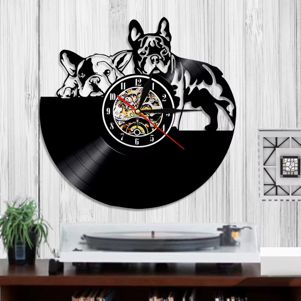 French Bulldog Dog Vinyl Record Wall Clock Animal Wall Clock Timepiece Watch Pet Dog Puppy Bulldog Lover Gift Living Room Decor