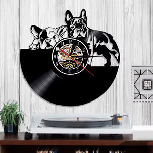 French Bulldog Dog Vinyl Record Wall Clock Animal Wall Clock Timepiece Watch Pet Dog Puppy Bulldog Lover Gift Living Room Decor