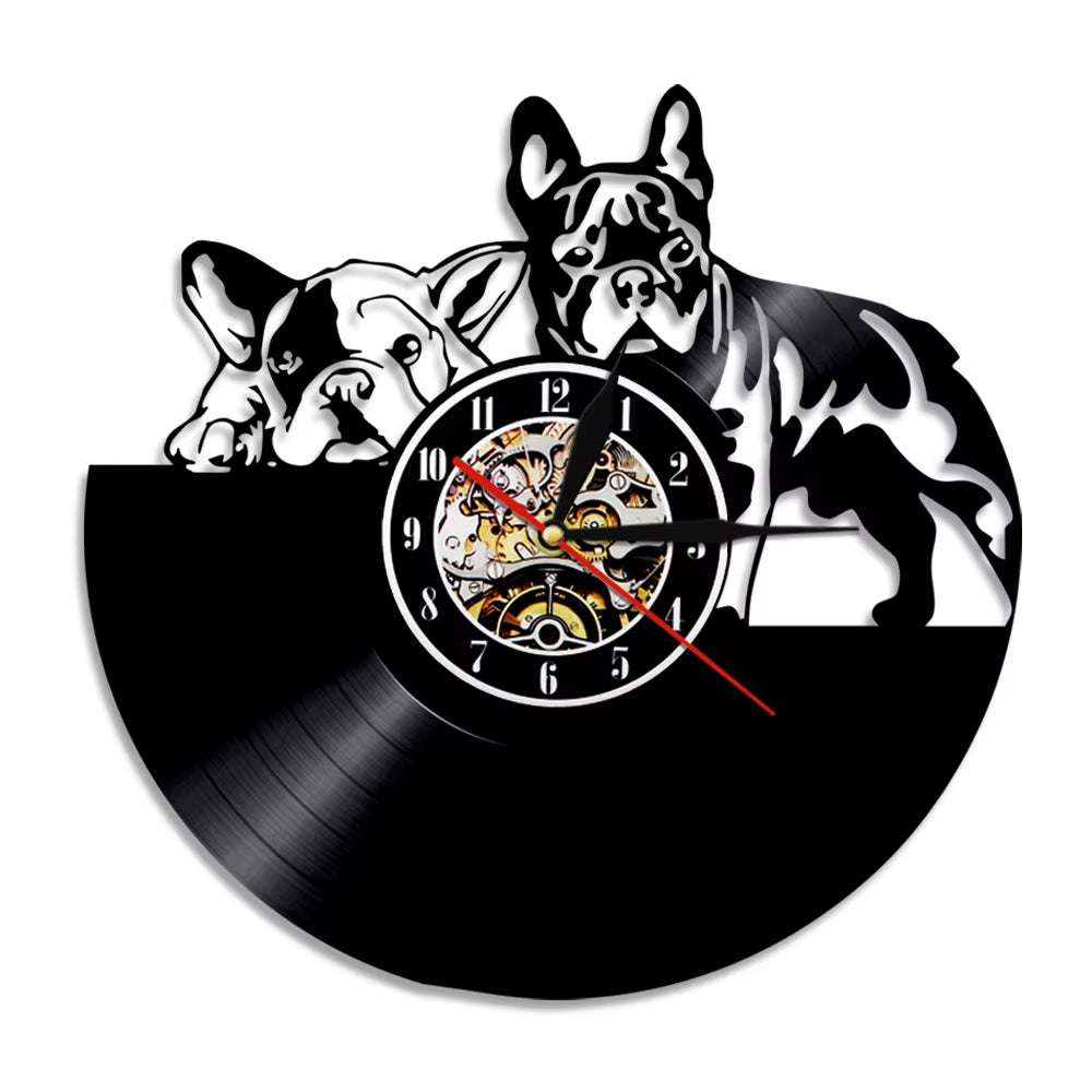 French Bulldog Dog Vinyl Record Wall Clock Animal Wall Clock Timepiece Watch Pet Dog Puppy Bulldog Lover Gift Living Room Decor