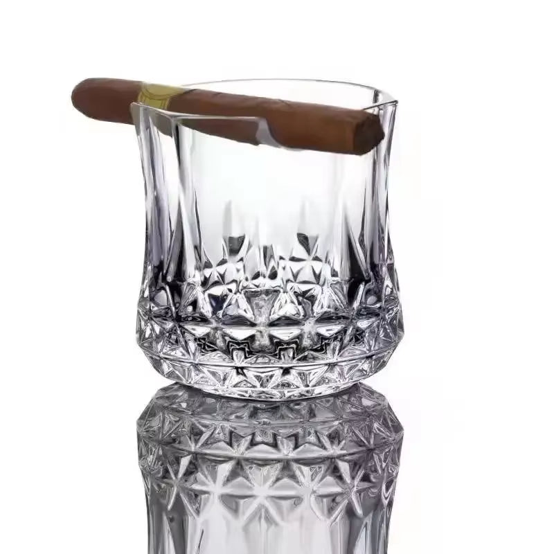 1 Pcs Creative Luxury Home Whiskey Glass - Old Fashioned Whiskey Glass with Indented Cigar Rest 12.85 Oz