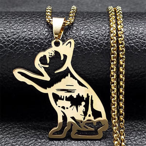 Fashion Cute French Bulldog Pug Dog Pet Necklace for Women Men Stainless Steel Gold Color Love Animal Jewelry Colliers N3216S02