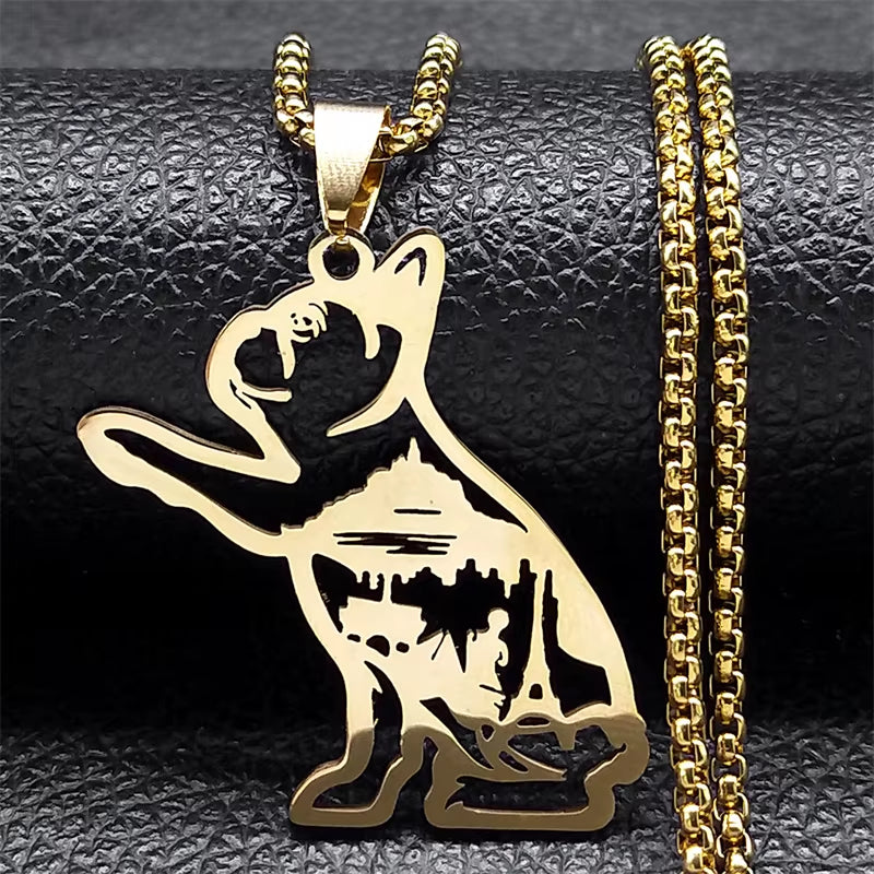 Fashion Cute French Bulldog Pug Dog Pet Necklace for Women Men Stainless Steel Gold Color Love Animal Jewelry Colliers N3216S02