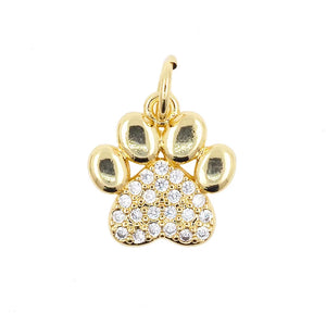 Trendy Cute Cat Dog Bear Paw Charms Pendant Inlaid Zircon Gold Plated for Women Necklace Making Jewelry Metal Brass Accessories