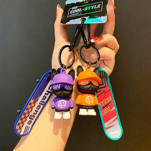 French Bulldog Skateboarding Keychain Trend Bag Pendant Keyring Toy Car Key Accessories Key Chains Toy Gift for Women Friends