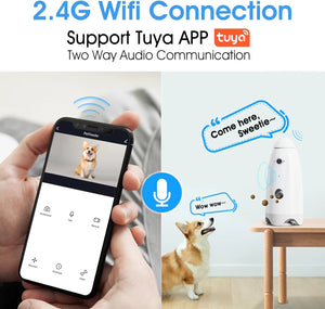 Home Full HD Pet Surveillance Camera - 2.4G Wifi App Control,Two-Way Audio, Night Vision, Remote Pet Food Feeder, Smart Dog Food