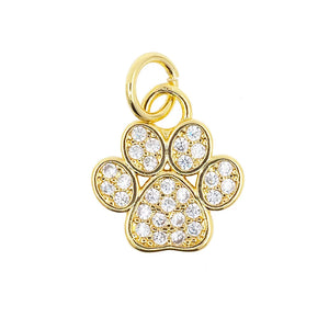 Trendy Cute Cat Dog Bear Paw Charms Pendant Inlaid Zircon Gold Plated for Women Necklace Making Jewelry Metal Brass Accessories