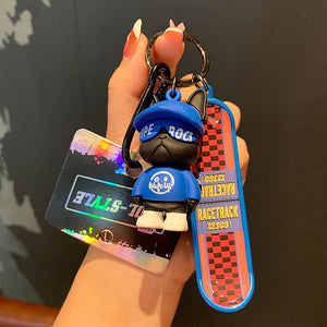 French Bulldog Skateboarding Keychain Trend Bag Pendant Keyring Toy Car Key Accessories Key Chains Toy Gift for Women Friends
