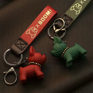 1PC Punk French Bulldog Keychain PU Leather Dog Keyring Fashion for Women Bag Car Pendant Jewelry Trinket Key Ring Key Chain
